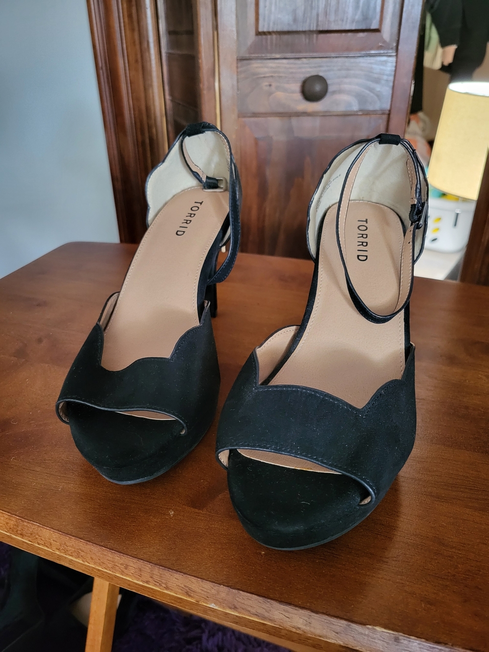 Torrid Black Scalloped Open-Toe Ankle Strap Heels